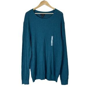 NWT Tasso Elba Sweater Mens XXL Teal Blue Cotton Silk Minimalist Quiet Luxury